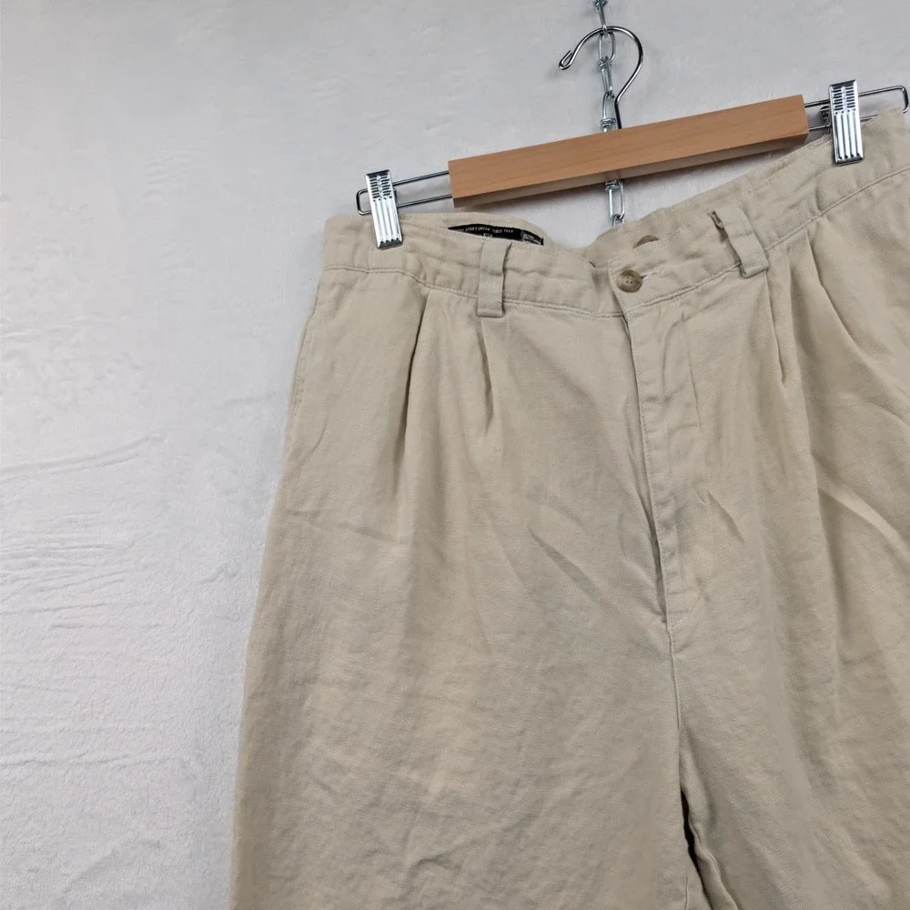 VTG Gap Pants Men's 34x29 Beige Linen Pleated Easy Fit Old Money Coastal 90s